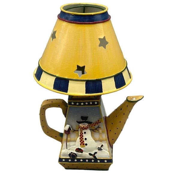 Christmas holiday teapot tealight candle holder snowman stars movable shade READ - Picture 1 of 12